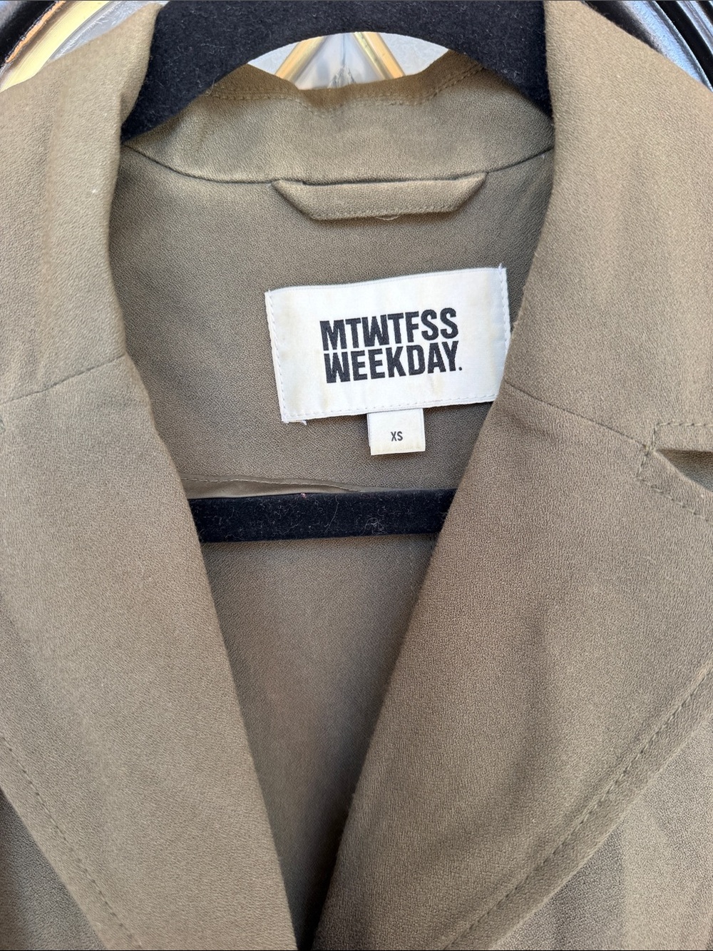 Weekday Olive Green Long Single-Breasted Trench Coat - Picture 2 of 4